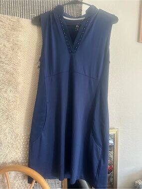EP Pro Navy Sleeveless V-Neck Mini Dress with Stud Accents